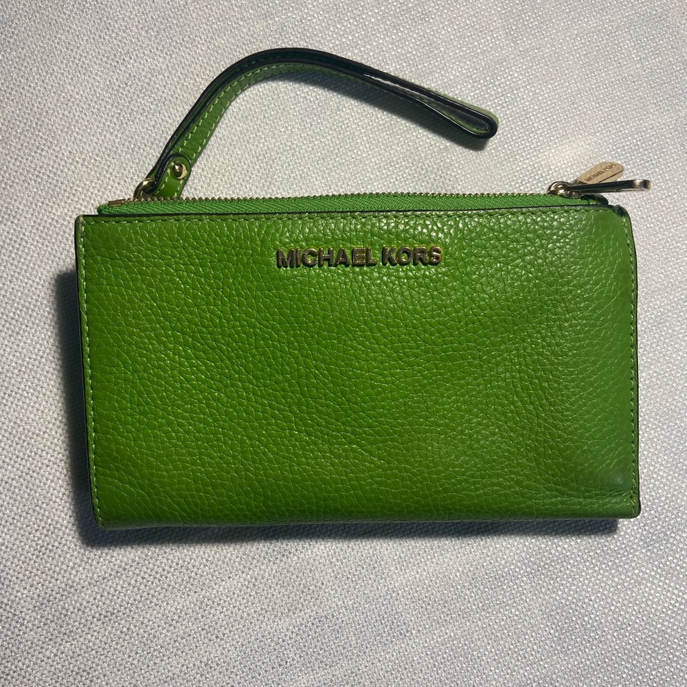 Michael Kors Double Zip Wallet Wristlet Lime Green (Used)